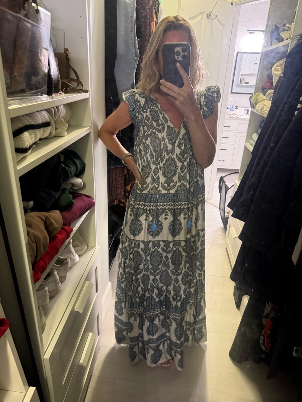 Omika Floral Maxi Dress in Cream and Blue Size M - Picture 5 of 12